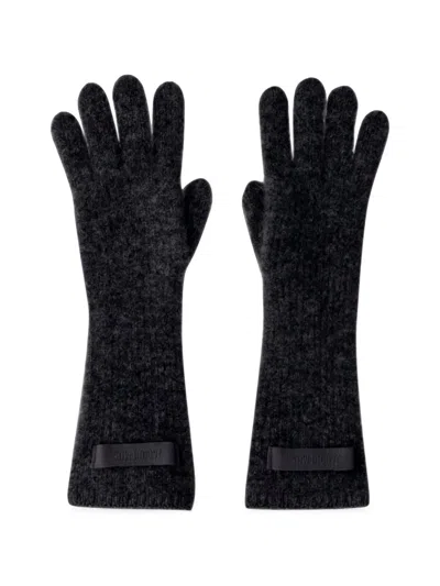 Jacquemus Black Wool Ribbed Knit Gloves In Gray