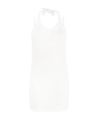 Jacquemus Knitted Halterneck Mini Dress In White