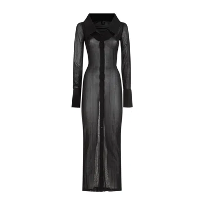 Jacquemus Knitted Long Shirt Dress In Black