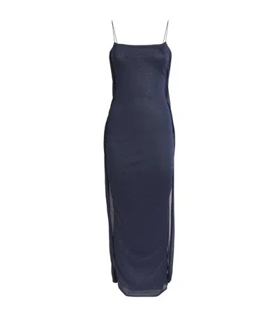 Jacquemus Knitted Plumetis Maxi Dress In Blue