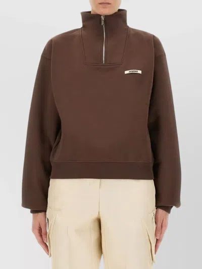 Jacquemus Grosgrain Sweatshirt With Turtleneck In Brown