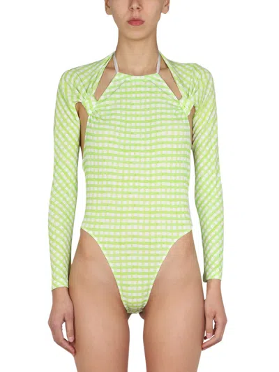 Jacquemus Knot Bodysuit With American Neckline In Green