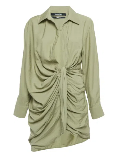 Pre-owned Jacquemus Knot Crepe Shirt Dress In Green