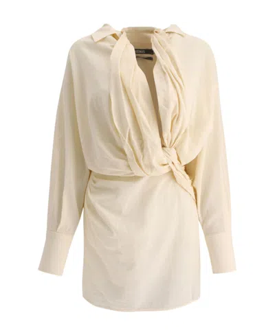 Jacquemus Knot-detail Shirt Dress In Nude