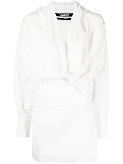 Jacquemus Knot-detail Shirt Dress In White