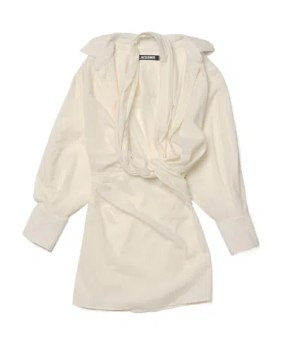 Jacquemus Knot-detailed Long-sleeved Shirt Dress In Brown