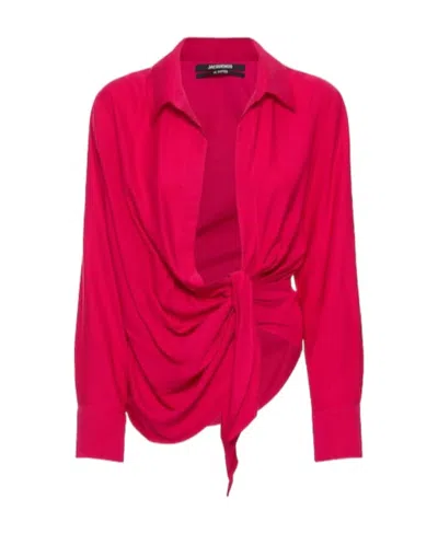 Jacquemus Knotted Detail Shirt In Red