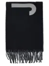 Jacquemus Fringed Graphic Design Scarf In Black In Black