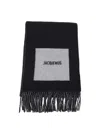 Jacquemus Square Fringe Rectangular Scarf In Black