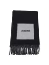 Jacquemus Square Fringe Rectangular Scarf In Black