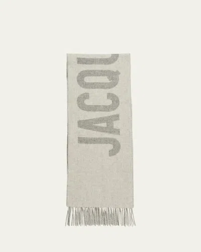 Jacquemus Virgin Wool Logo Scarf In Grey