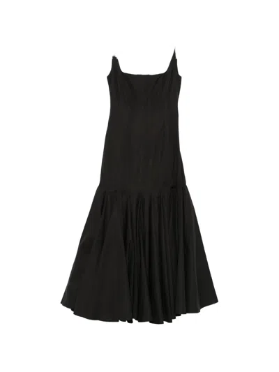 Jacquemus La Agave Pleated Midi Dress In Black