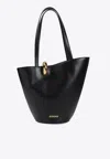 Jacquemus The Medium Bambola Asymmetric Leather Bucket Bag In Black