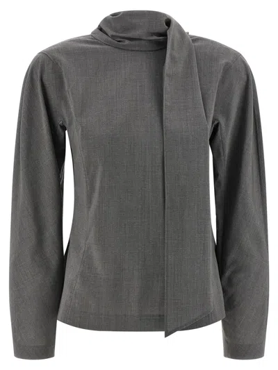 Jacquemus Chale Draped Stretch-wool Top In Brown