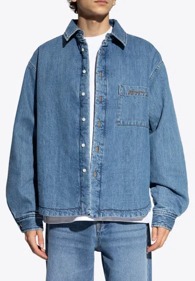 JACQUEMUS LA BOULANGER LOGO-EMBROIDERED DENIM SHIRT