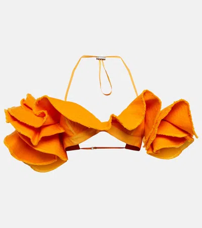 Jacquemus La Brassiere Artichaut Canvas Ruffle Top In Orange