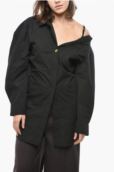 JACQUEMUS LA CASA COTTON SHIRT DRESS WITH COLD SHOULDER