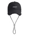 Jacquemus Artichoke Cap With Chin Strap And Ear Flaps In Black