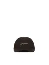 Jacquemus Dark Brown Solid Logo Baseball Hat In Black