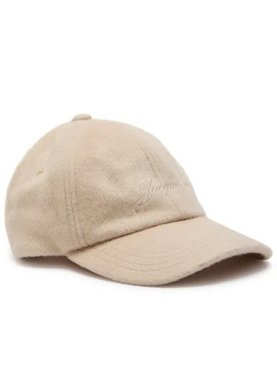 Jacquemus La Casquette Cachemiro Logo-embroidered Wool Cap In Sand