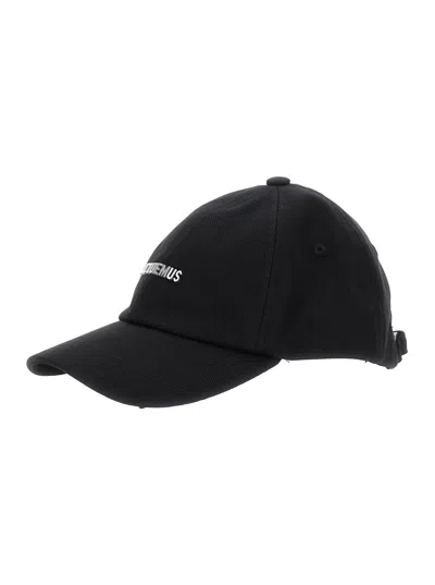 Jacquemus La Casquette Gadjo Black Baseball Cap With Logo Lettering On The Front In Cotton Man
