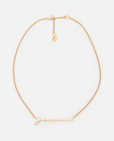 Jacquemus Gold-tone Le Chaine Necklace With Logo Plaque In Brass Woman