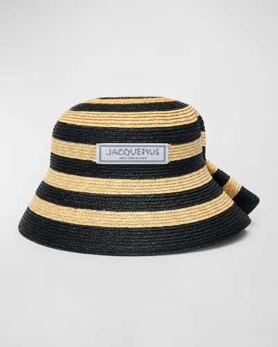 JACQUEMUS LA CHAPEAU VELA STRIPED RAFFIA BUCKET HAT