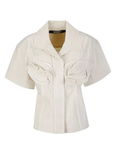 Jacquemus La Chemise Artichaut Canvas Flower Shirt In Neutrals