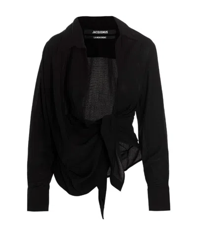 JACQUEMUS JACQUEMUS DEEP NECKLINE KNOT DETAIL BLOUSE