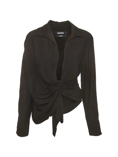 Pre-owned Jacquemus La Chemise Bahia Draped Blouse In Black