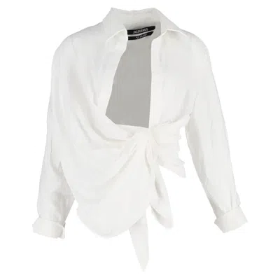 JACQUEMUS LA CHEMISE BAHIA KNOTTED SHIRT IN WHITE VISCOSE