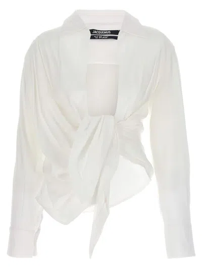 Jacquemus La Chemise Bahia Knotted Shirt In White Viscose
