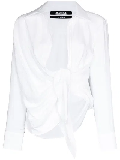 Jacquemus 'la Chemise Bahia' Whte Draped Shirt In Viscose Woman In White