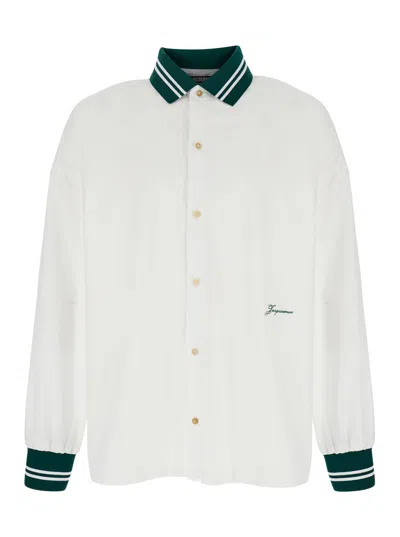 JACQUEMUS JACQUEMUS MEN 'LA CHEMISE BASEBALL' WHITE SHIRT WITH EMBROIDERED LOGO ON THE FRONT IN COTTON MAN