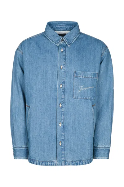Jacquemus Artisan Shirt With Chest Pocket And Embroidery In Blue