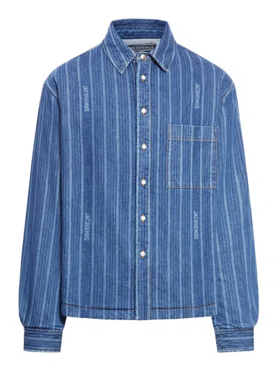 Jacquemus Relaxed-fit Denim Shirt With Vertical Stripes In Blue