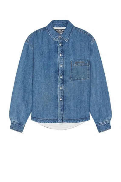 Jacquemus Artisan Shirt With Chest Pocket And Embroidery In Blue