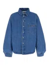 Jacquemus 'la Chemise Boulanger' Blue Jacket With Classic Collar And Logo Embroidery On The Front