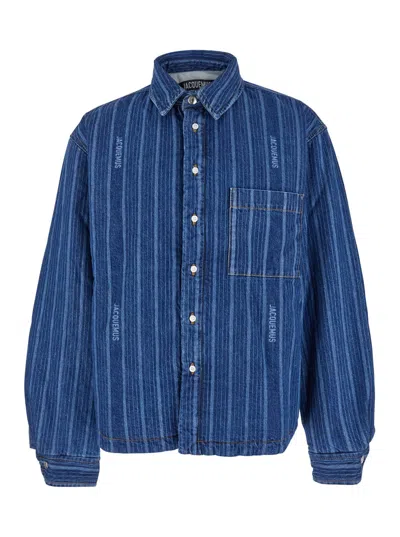 Jacquemus Relaxed-fit Denim Shirt With Vertical Stripes In Blue