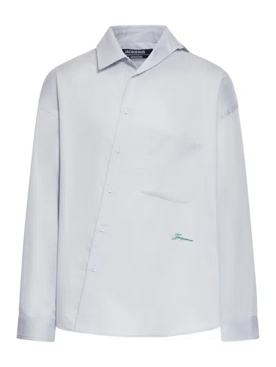 Jacquemus La Chemise Cuadro Cotton Asymmetric In Grey