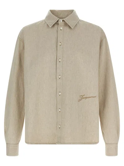 Jacquemus Simon Denim Shirt Long Sleeves In Neutral