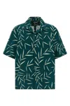 Jacquemus Leaf Print Short Sleeve Shirt With Pocket In Green