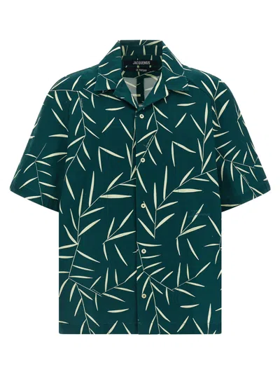 Jacquemus Fonccio Camp-collar Printed Cotton-twill Shirt In Green