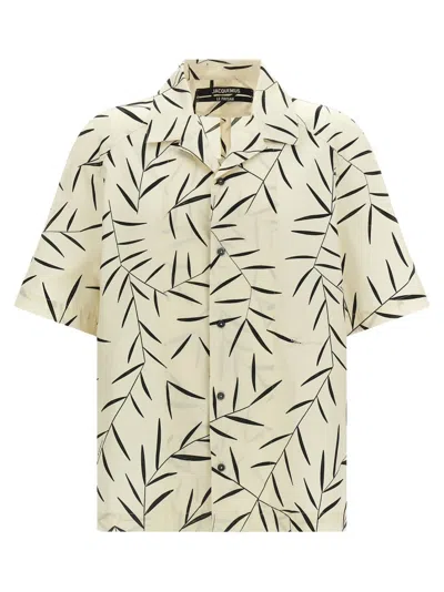 Jacquemus Leaf-print Short-sleeved Shirt In White