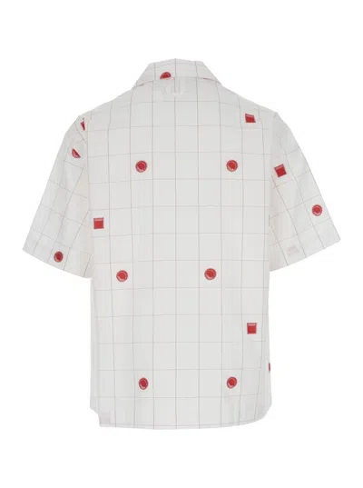 Jacquemus 'la Chemise Jean' White Shirt With Cuban Collar And All-over Logo Motif In Multicolor