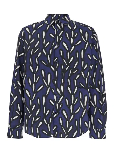 JACQUEMUS 'LA CHEMISE JEAN' BLUE SHIRT WITH SPREAD COLLAR AND ALL-OVER LOGO MOTIF IN COTTON MAN