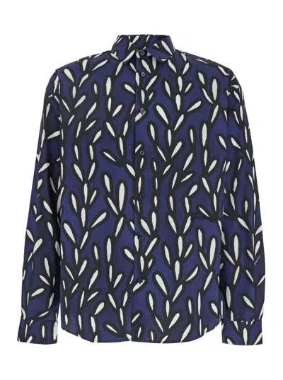 JACQUEMUS JACQUEMUS MEN 'LA CHEMISE JEAN' BLUE SHIRT WITH SPREAD COLLAR AND ALL-OVER LOGO MOTIF IN COTTON MAN
