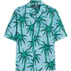 Jacquemus Short-sleeved Shirt With Tropical Palm Tree Print In Print Palmtrees Star Blue
