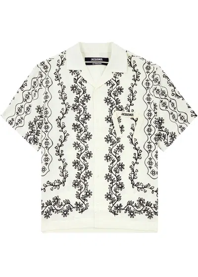 Jacquemus La Chemise Jean Floral-print Linen Shirt In Black