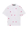 Jacquemus 'la Chemise Jean' White Shirt With Cuban Collar And All-over Logo Motif In Jacquard Lab Check Red White